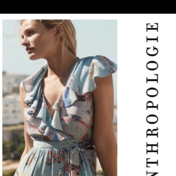 Anthropologie Blue Floral Ruffle Dress - Picture 1 of 14